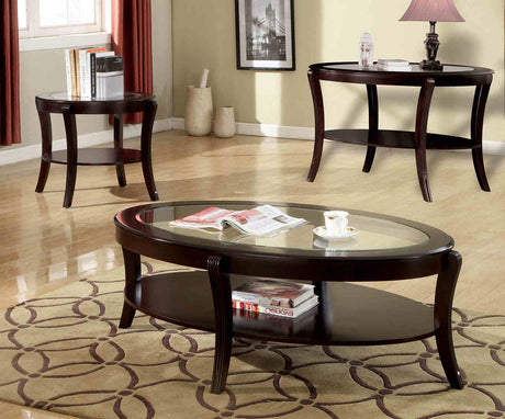 Finley Contemporary Coffee & End Table - Beveled Glass Top with Open Shelf in Espresso – Brown, view 3