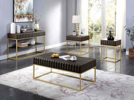 Augsburg Contemporary Two-Tone End & Side Tables - Walnut with Gold Steel Legs & Concealed Drawers – Brown & Gold, view 3