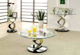 Nova Contemporary Twisting Pedestal Sofa Table - Beveled Tempered Glass & Satin Plated Steel – Silver & Black, view 2