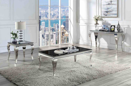 Wetzikon Glam Stainless Steel & Glass Occasional Tables - Coffee, End & Sofa Table – Black & White, view 7