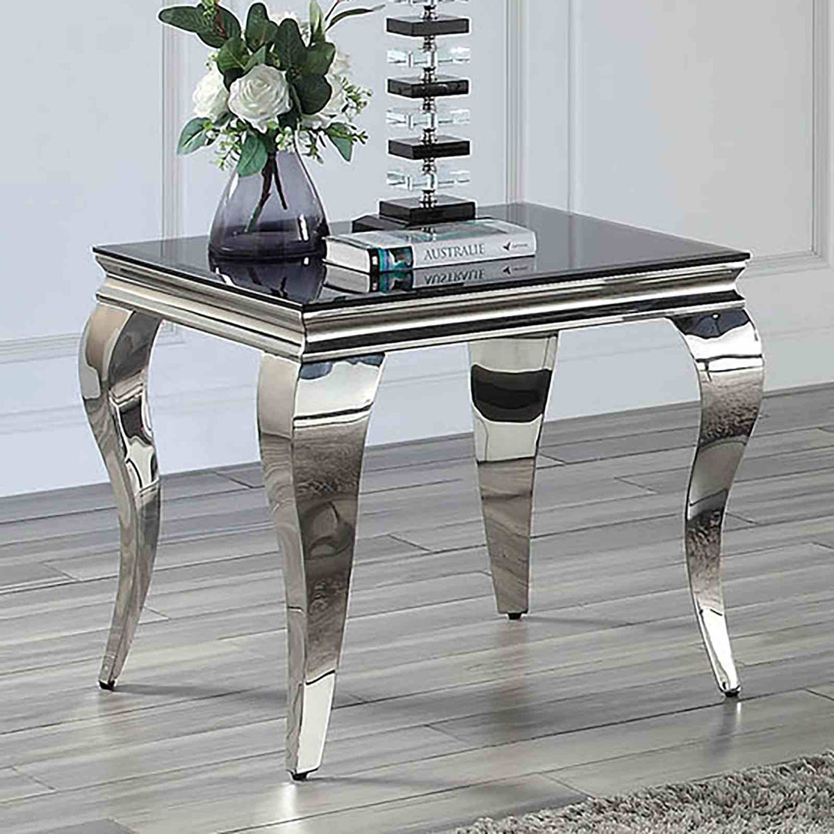 Wetzikon Glam Stainless Steel & Glass Occasional Tables - End Table