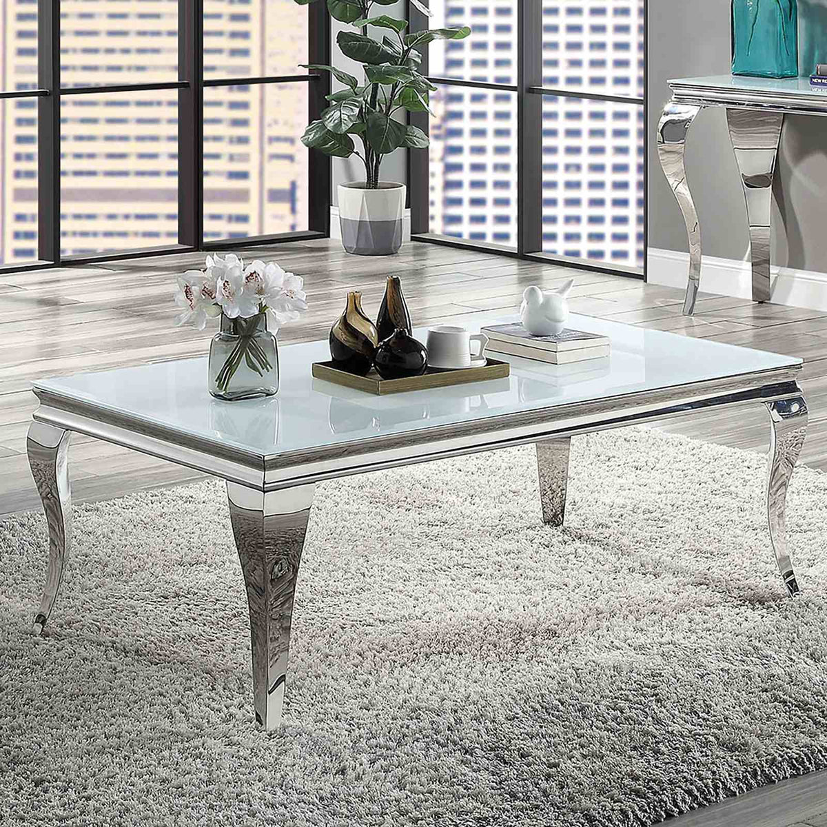 Wetzikon Glam Stainless Steel & Glass Occasional Tables - Coffee Table