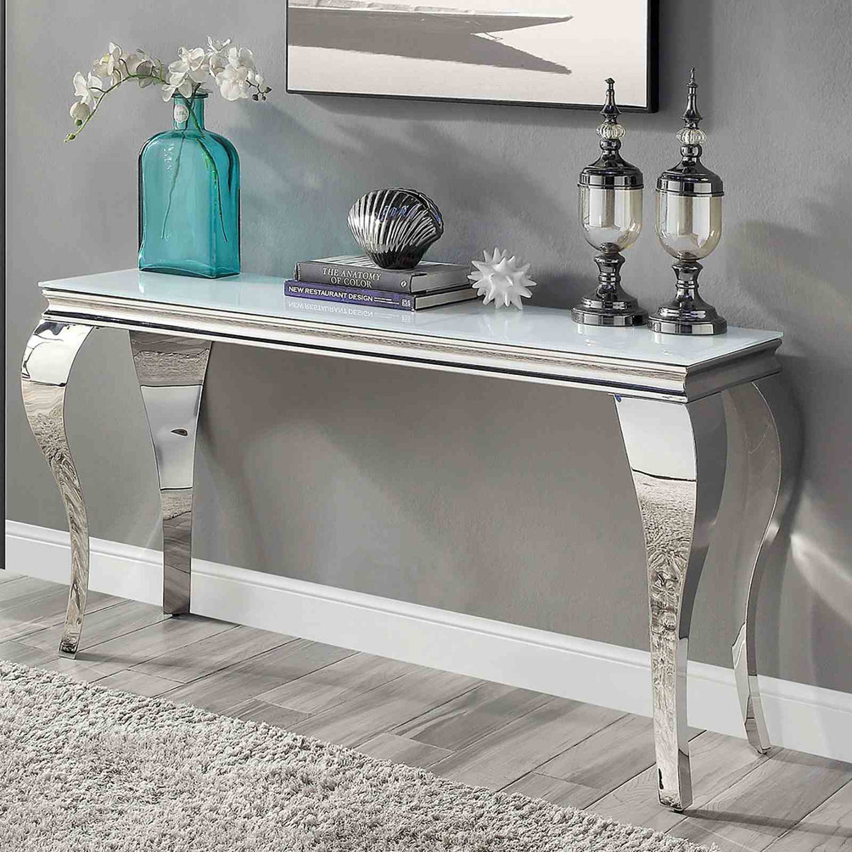 Wetzikon Glam Stainless Steel & Glass Occasional Tables - Sofa Table