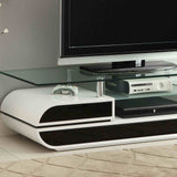 Evos Contemporary 63" TV Console - High Gloss Black & White Lacquer with Glass Top & Chrome Posts – Black & White, view 2