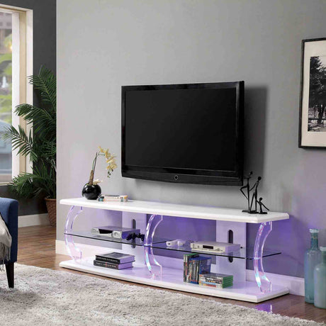 Ernst Contemporary 60" TV Stand - High Gloss Lacquer with Acrylic Posts & Glass Shelf – Black & White, view 5