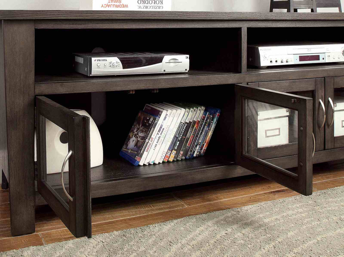 Alma Transitional TV Stand - Dual Cabinets, Tempered Glass & Open Shelves in Gray – Gray, view 4