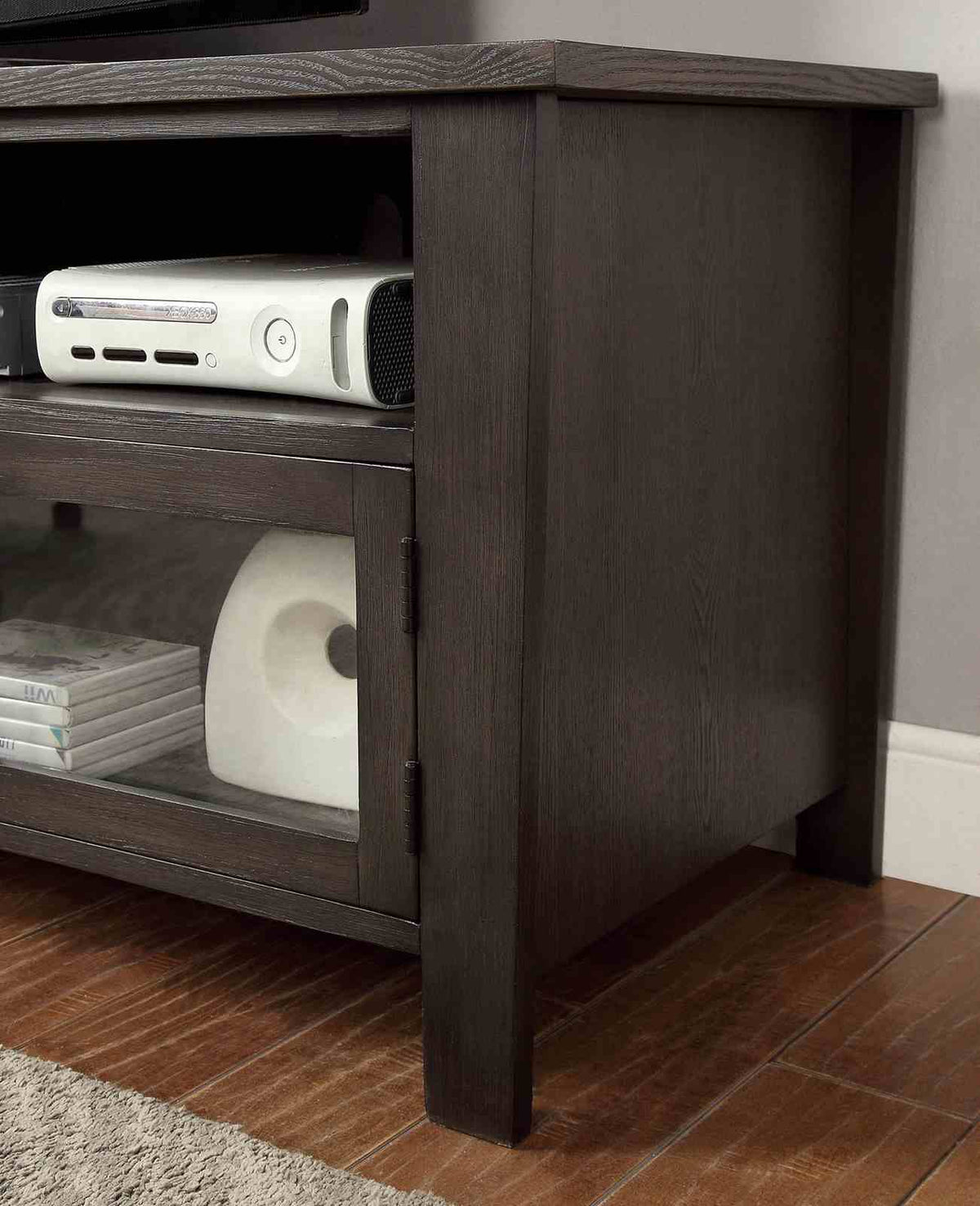 Alma Transitional TV Stand - Dual Cabinets, Tempered Glass & Open Shelves in Gray – Gray, view 6