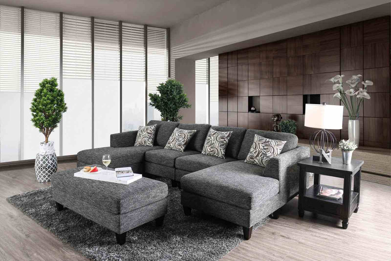 Lowry Transitional Chenille Sectional, Ottoman & Armless Chair - Gray, Pillows Included
