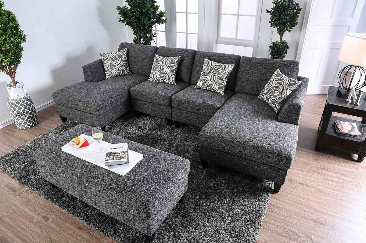 Lowry Transitional Chenille Sectional, Ottoman & Armless Chair - Gray, Pillows Included – Gray, view 2