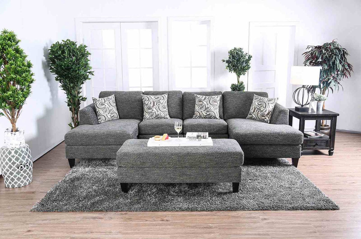 Lowry Transitional Chenille Sectional, Ottoman & Armless Chair - Gray, Pillows Included – Gray, view 4