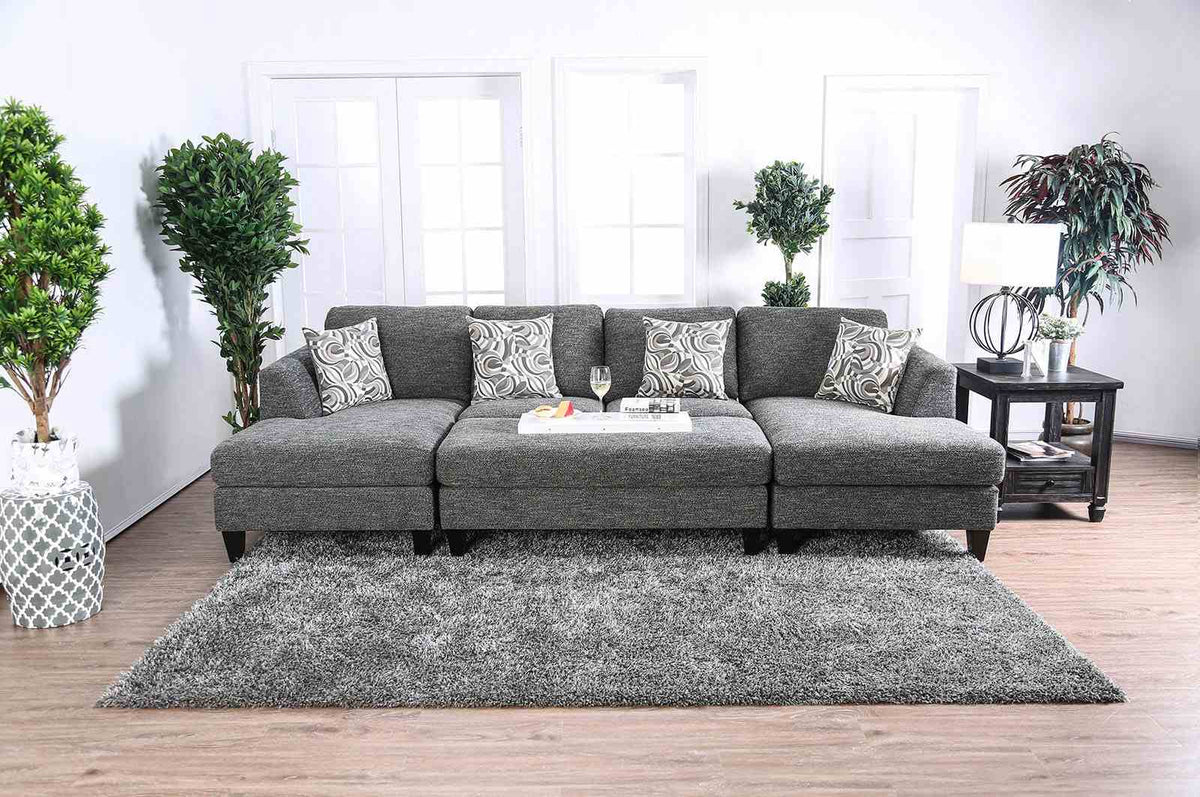 Lowry Transitional Chenille Sectional, Ottoman & Armless Chair - Gray, Pillows Included – Gray, view 5