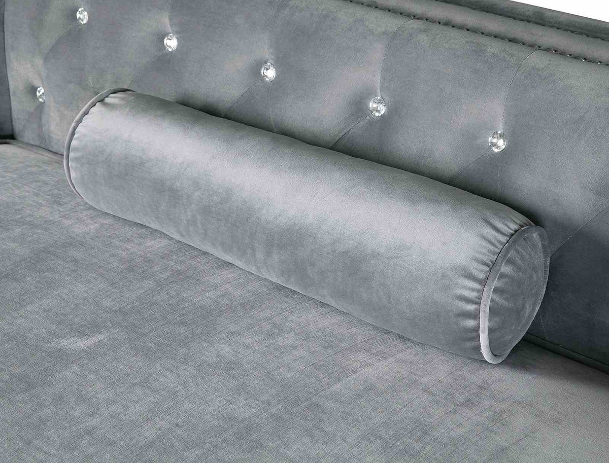 Amie Glam Tufted Sectional with Storage Chaise - Gray Flannelette, Nailhead Trim & Steel Legs – Gray, view 5