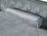 Amie Glam Tufted Sectional with Storage Chaise - Gray Flannelette, Nailhead Trim & Steel Legs – Gray, view 5
