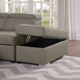 Hugo Contemporary U-Shaped Sleeper Sectional - Dual Storage Chaises & Tufted Seats in Light Brown – Brown & Beige, view 5