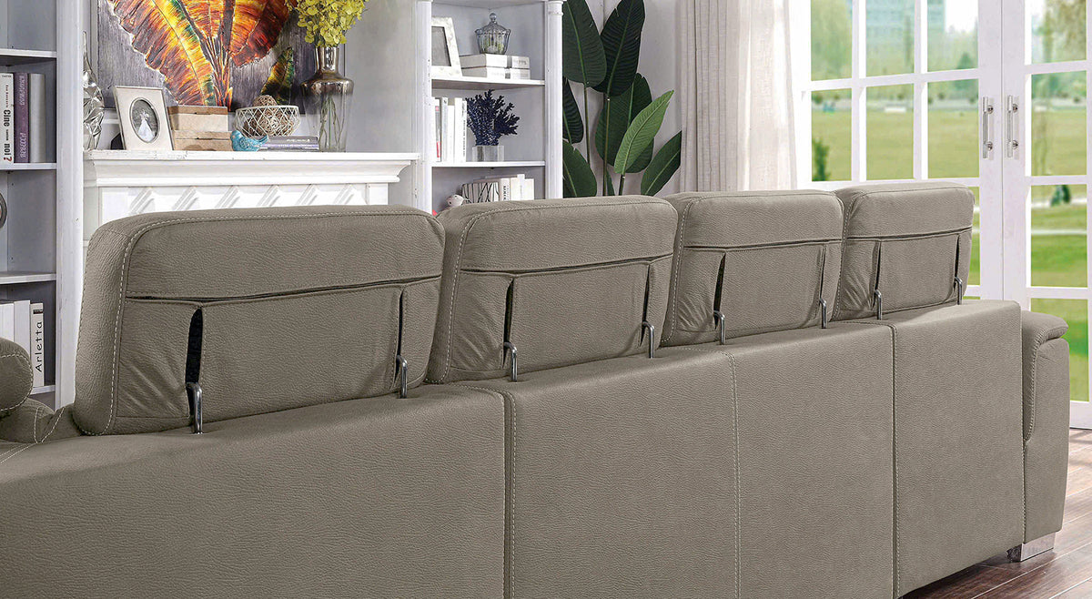 Hugo Contemporary U-Shaped Sleeper Sectional - Dual Storage Chaises & Tufted Seats in Light Brown – Brown & Beige, view 6