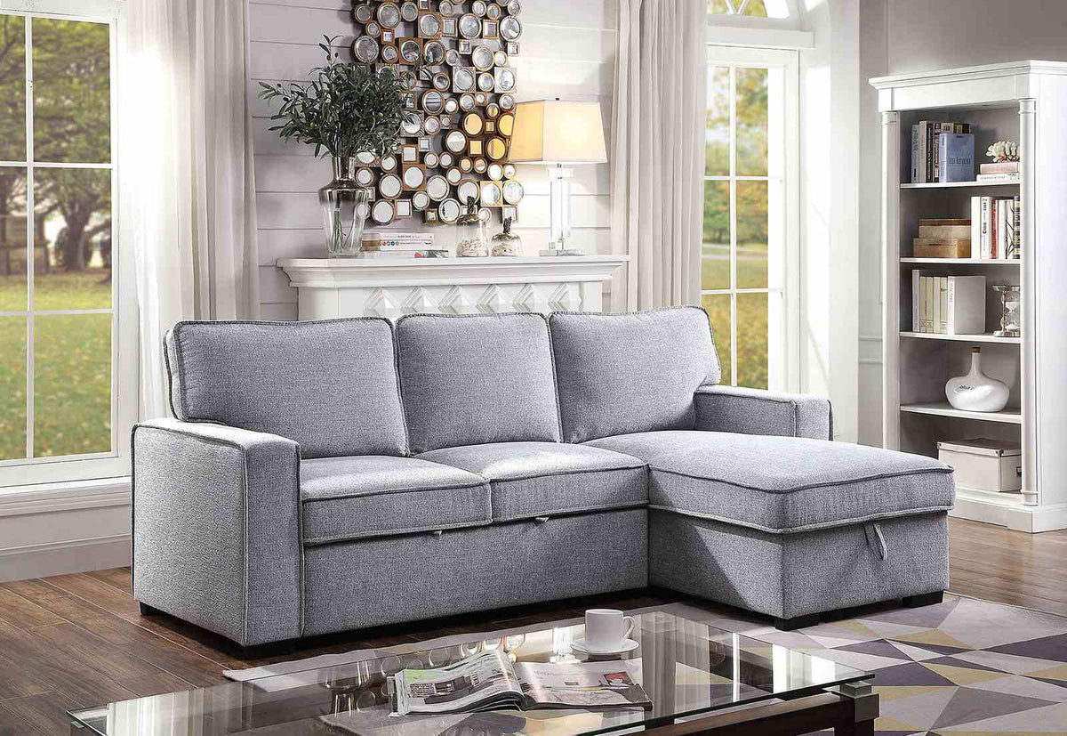Ines L-Shaped Sleeper Sectional with Reversible Storage Chaise - Linen-Like Fabric – Gray, view 3