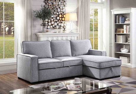 Ines L-Shaped Sleeper Sectional with Reversible Storage Chaise - Linen-Like Fabric – Gray, view 3
