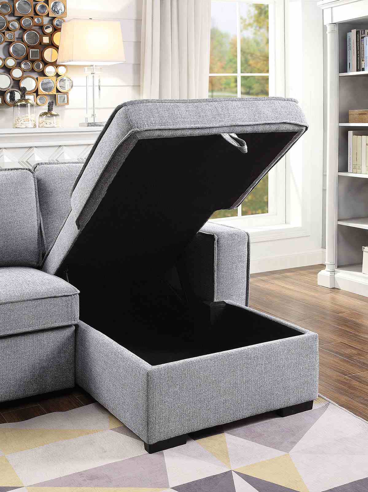 Ines L-Shaped Sleeper Sectional with Reversible Storage Chaise - Linen-Like Fabric – Gray, view 4