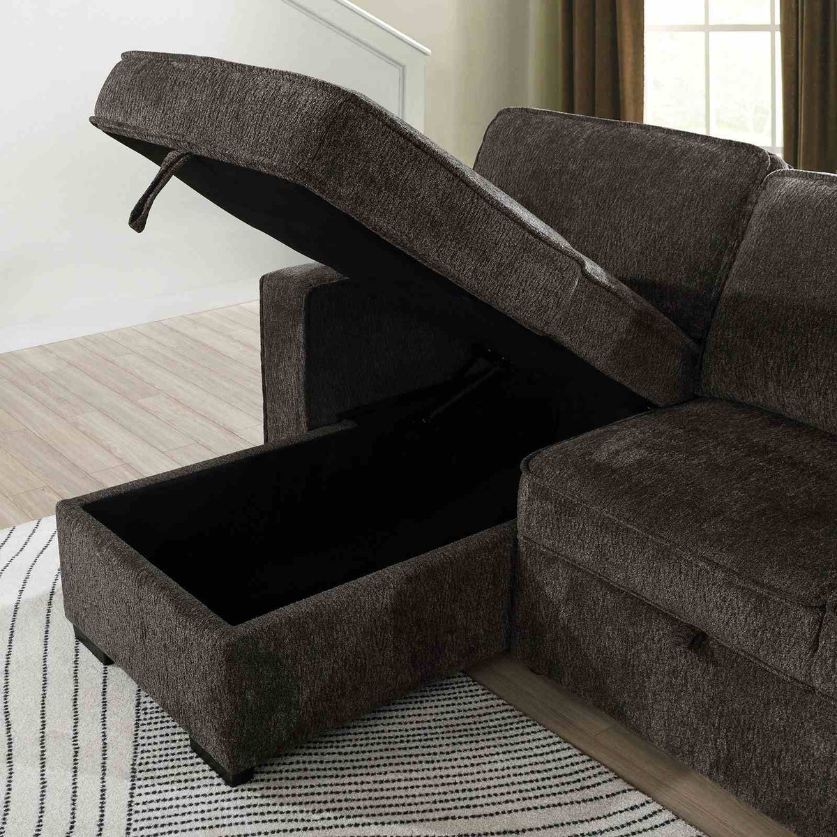 Ines L-Shaped Sleeper Sectional with Reversible Storage Chaise - Linen-Like Fabric – Gray, view 8