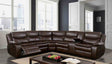 Pollux Transitional Reclining Sectional with Cup Holders & Console - Brown
