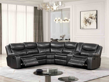 Pollux Transitional Reclining Sectional with Cup Holders & Console - Dark Gray