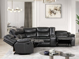 Pollux Transitional Reclining Sectional with Cup Holders & Console - Breathable Leatherette in Brown or Dark Gray – Brown & Gray, view 3