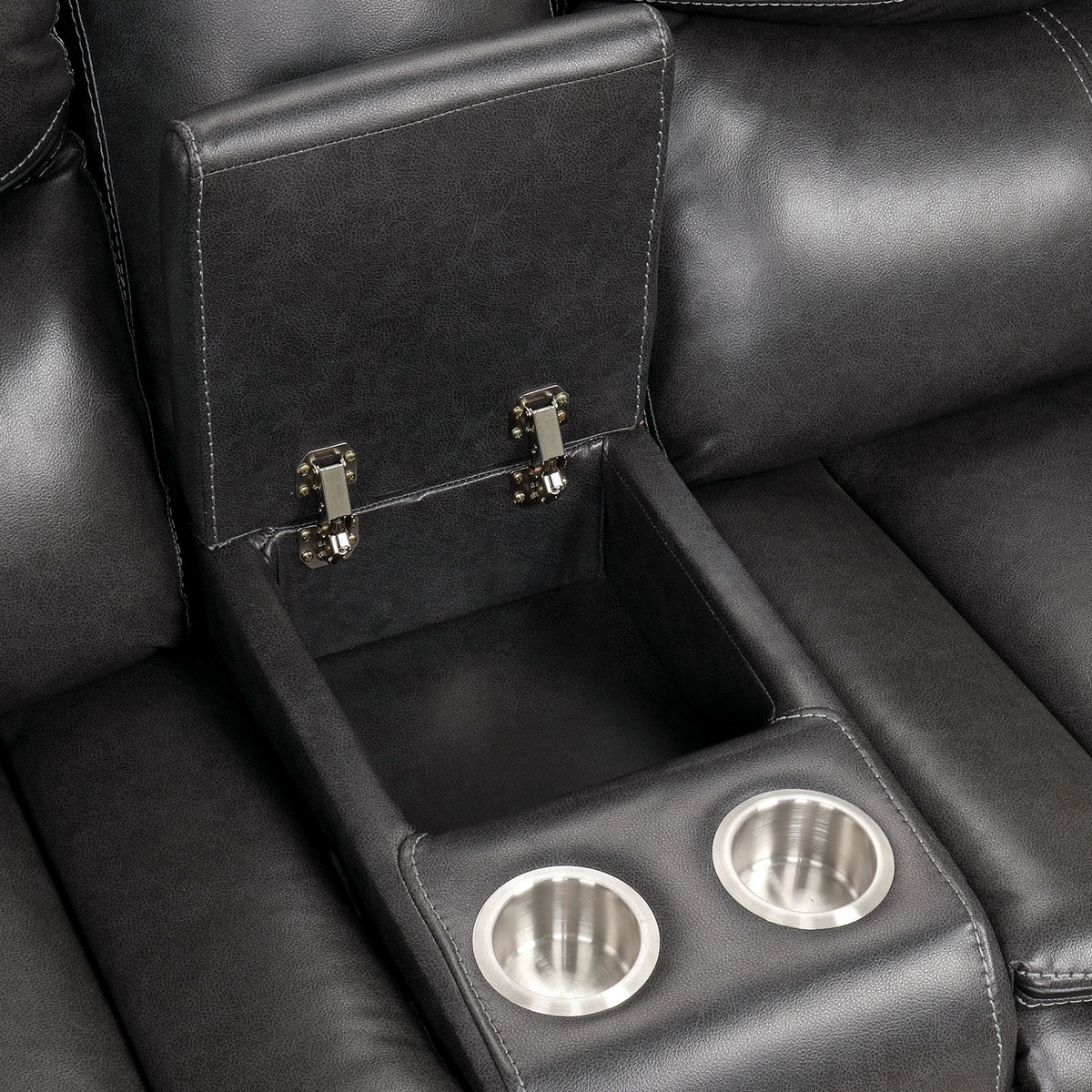 Pollux Transitional Reclining Sectional with Cup Holders & Console - Breathable Leatherette in Brown or Dark Gray – Brown & Gray, view 5