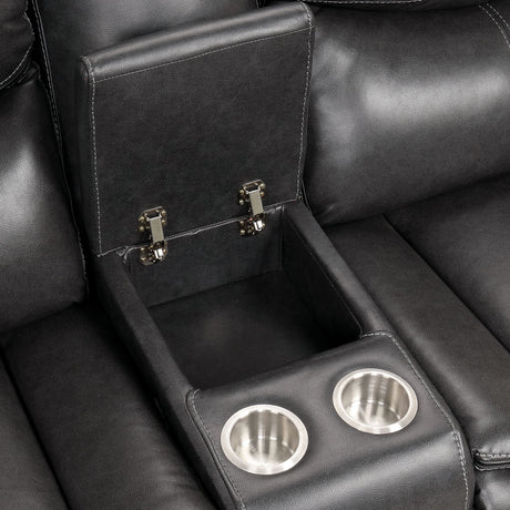 Pollux Transitional Reclining Sectional with Cup Holders & Console - Breathable Leatherette in Brown or Dark Gray – Brown & Gray, view 5