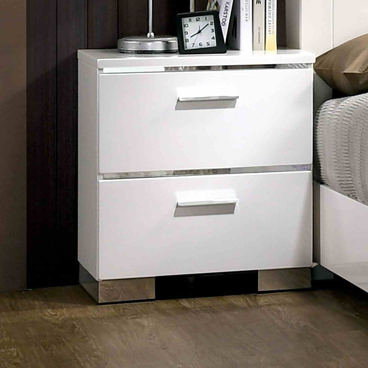 Malte Contemporary LED Platform Bed & Bedroom Collection - Nightstand with USB