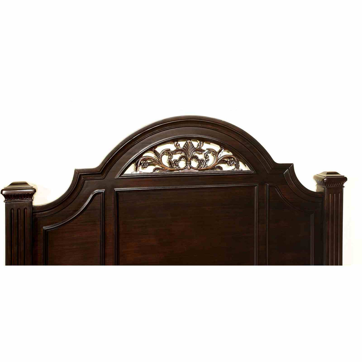 Syracuse Traditional Bed, Bedroom Set & Case Pieces - Floral Carved Headboard & Antique Brass Hardware in Dark Walnut or Gray – Brown & Gray, view 12