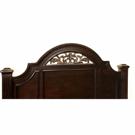 Syracuse Traditional Bed, Bedroom Set & Case Pieces - Floral Carved Headboard & Antique Brass Hardware in Dark Walnut or Gray – Brown & Gray, view 12