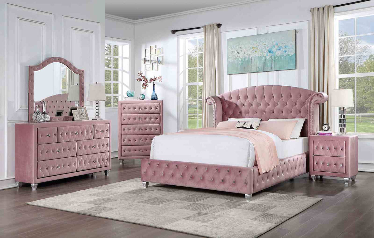 Zohar Glam Velvet Wingback Bed & Youth Bedroom Collection - Full Bed Only