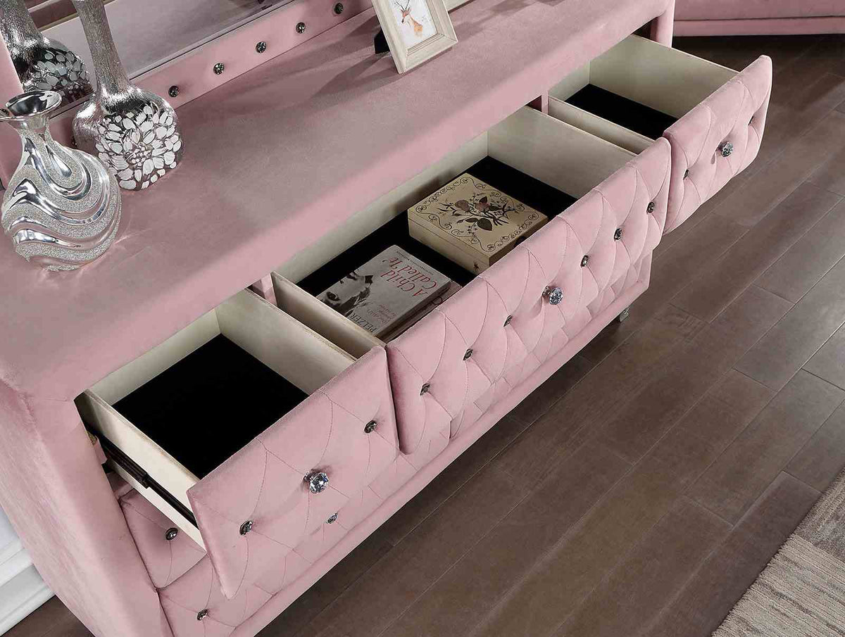 Zohar Glam Velvet Wingback Bed & Youth Bedroom Collection - Crystal-Like Button Tufting in Pink – Pink, view 8