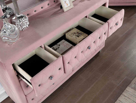 Zohar Glam Velvet Wingback Bed & Youth Bedroom Collection - Crystal-Like Button Tufting in Pink – Pink, view 8
