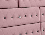 Zohar Glam Velvet Wingback Bed & Youth Bedroom Collection - Crystal-Like Button Tufting in Pink – Pink, view 9