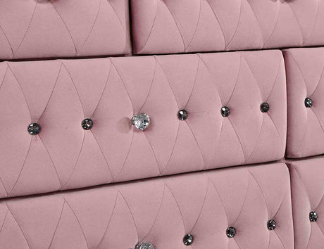 Zohar Glam Velvet Wingback Bed & Youth Bedroom Collection - Crystal-Like Button Tufting in Pink – Pink, view 9