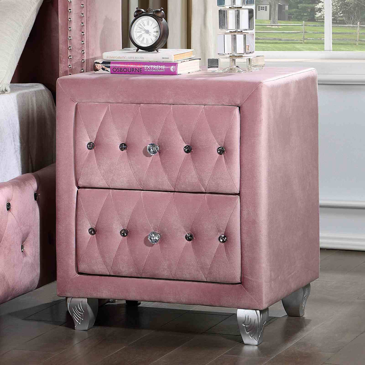Zohar Glam Velvet Wingback Bed & Youth Bedroom Collection - Nightstand