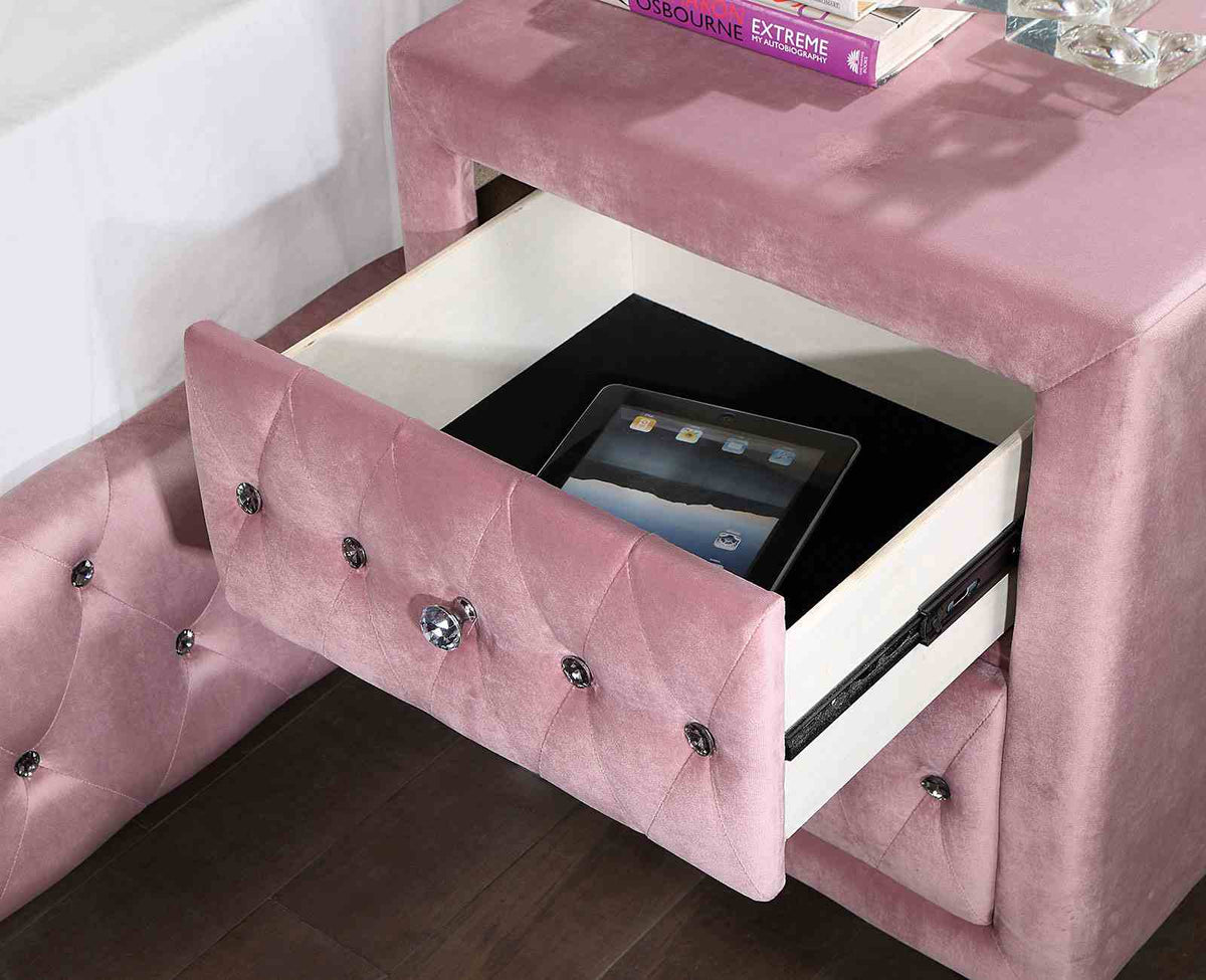 Zohar Glam Velvet Wingback Bed & Youth Bedroom Collection - Crystal-Like Button Tufting in Pink – Pink, view 10