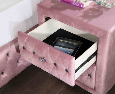 Zohar Glam Velvet Wingback Bed & Youth Bedroom Collection - Crystal-Like Button Tufting in Pink – Pink, view 10