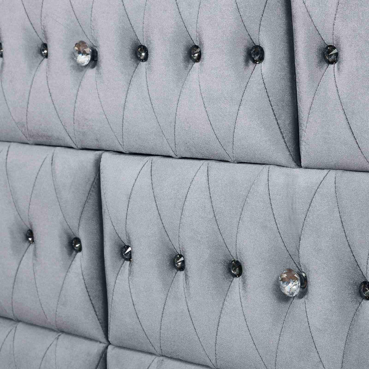 Alzir Glam Button-Tufted Upholstered Case Pieces - Dresser, Chest, Mirror & Nightstand in Velvet – Black & Gray, view 5
