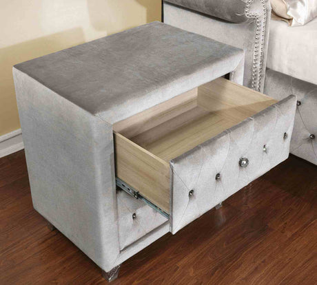 Alzir Glam Button-Tufted Upholstered Case Pieces - Dresser, Chest, Mirror & Nightstand in Velvet – Black & Gray, view 7