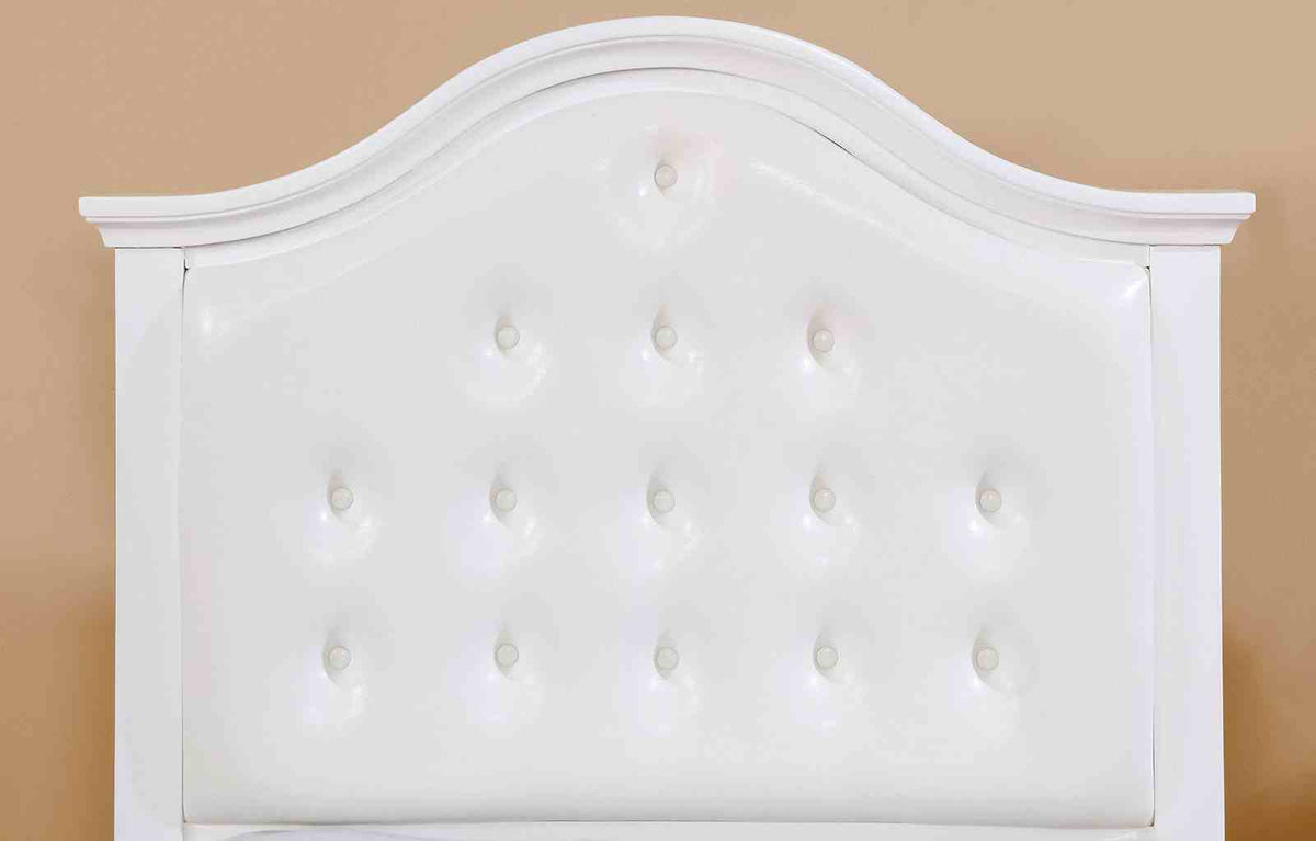 Olivia Camelback Upholstered Youth Bed, Bedroom Set & Case Pieces - Button-Tufted Leatherette with Turned Legs in White – White, view 8