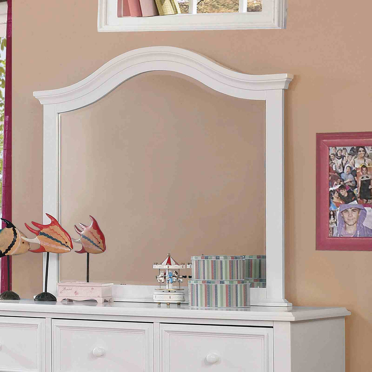 Olivia Camelback Upholstered Youth Bed, Bedroom Set & Case Pieces - Mirror