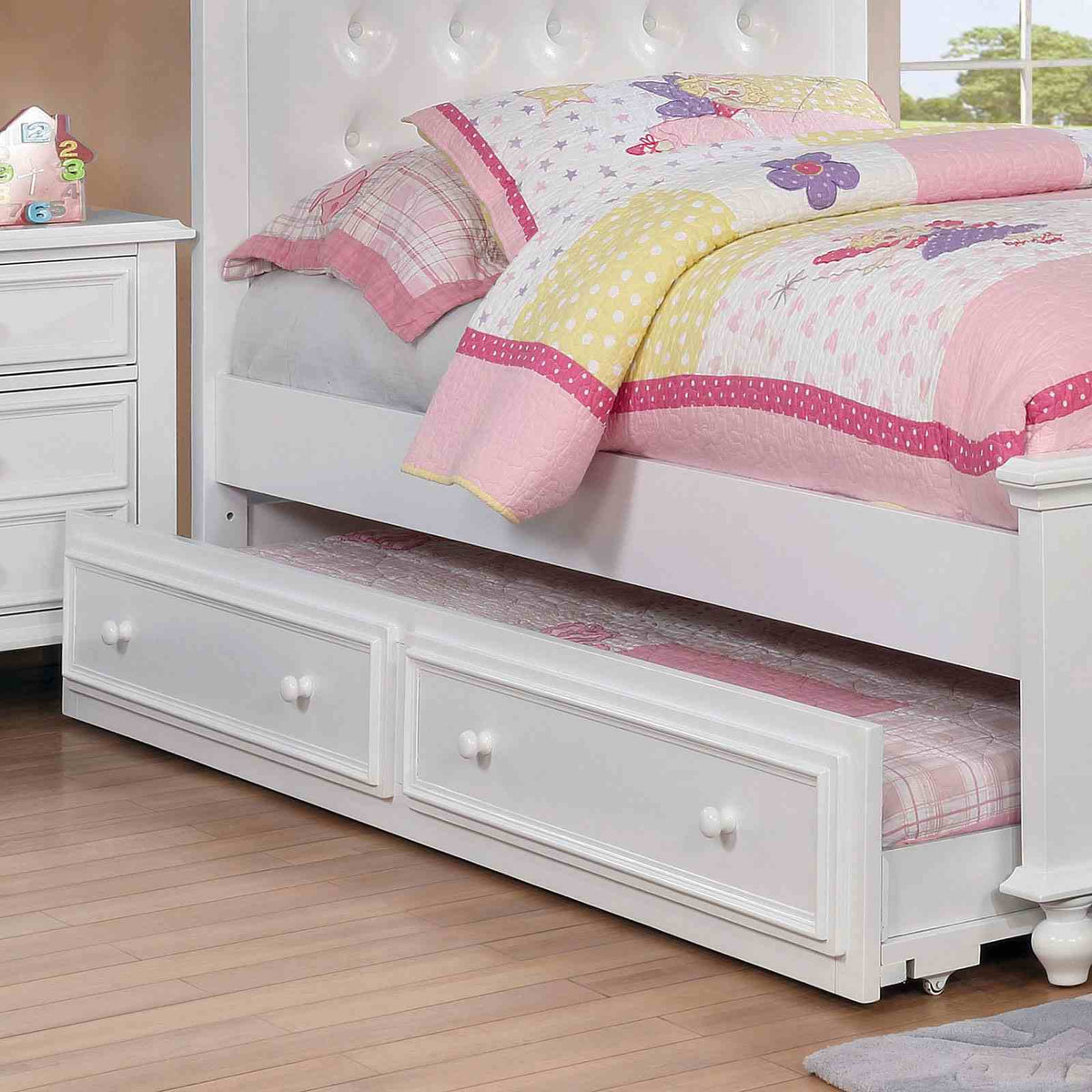 Olivia Camelback Upholstered Youth Bed, Bedroom Set & Case Pieces - Trundle