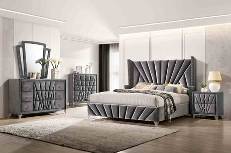 Carissa Art Deco Wingback Upholstered Bed, Bedroom Set & Case Pieces - Queen Bed Only