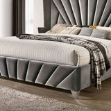 Carissa Art Deco Wingback Upholstered Bed, Bedroom Set & Case Pieces - Nailhead Trim & Glass Tops in Black or Gray – Black & Gray, view 16