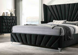 Carissa Art Deco Wingback Upholstered Bed, Bedroom Set & Case Pieces - Nailhead Trim & Glass Tops in Black or Gray – Black & Gray, view 12