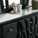 Carissa Art Deco Wingback Upholstered Bed, Bedroom Set & Case Pieces - Nailhead Trim & Glass Tops in Black or Gray – Black & Gray, view 13