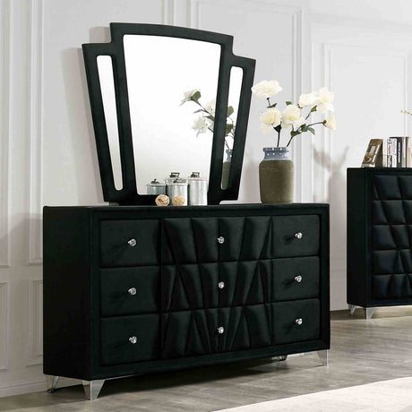 Carissa Art Deco Wingback Upholstered Bed, Bedroom Set & Case Pieces - Dresser