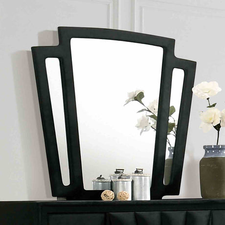 Carissa Art Deco Wingback Upholstered Bed, Bedroom Set & Case Pieces - Mirror